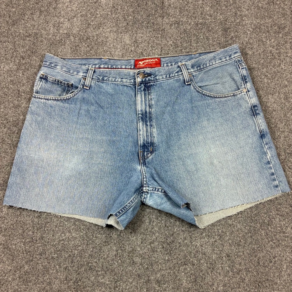 Arizona Jean Mens Size W42 Loose Straight Denim Shorts Light Wash Raw Hem